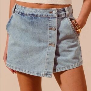 Denim Button-Front Mini Skort